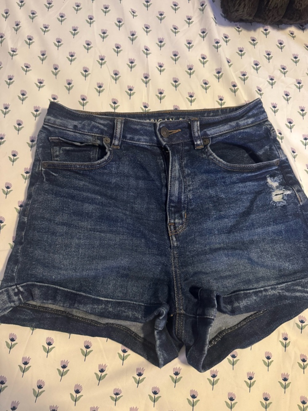 High-Rise Dark Wash Denim Shorts with Rolled Hem